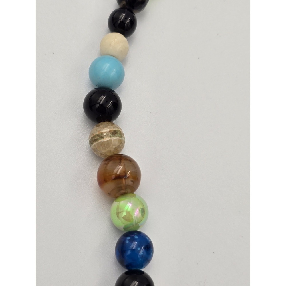 Colorful Multi Gem Stone Beaded Necklace Turquoise Style Center Bead - Picture 5 of 12